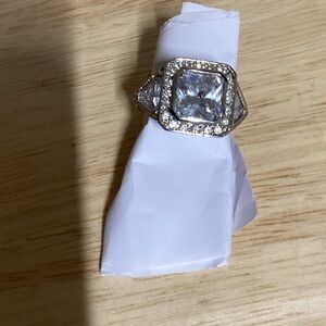 Sterling Silver-Tone Clear CZ Square Halo Ring - Women's Jewelry